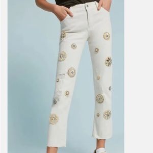 PILCRO AND THE LETTERPRESS white beaded slim straight jeans size 28